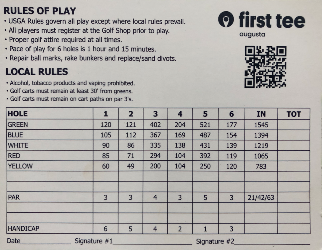 Scorecard Back - First Tee - Augusta